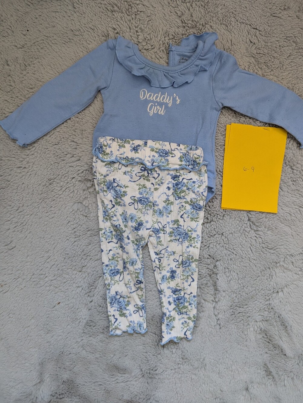 Baby Essentials Daddy's Girl Ruffle Blue Bodysuit & Floral Pants Set | 9M